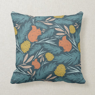 Coussin Décor de Noël de l'écureuil floral d'hiver Pinecon