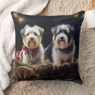Coussin Décor de Noël du Biewer Terrier Snowy Sleigh