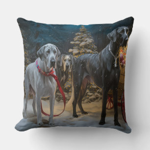 Coussin Décor de Noël du grand Dane Snowy Sleigh