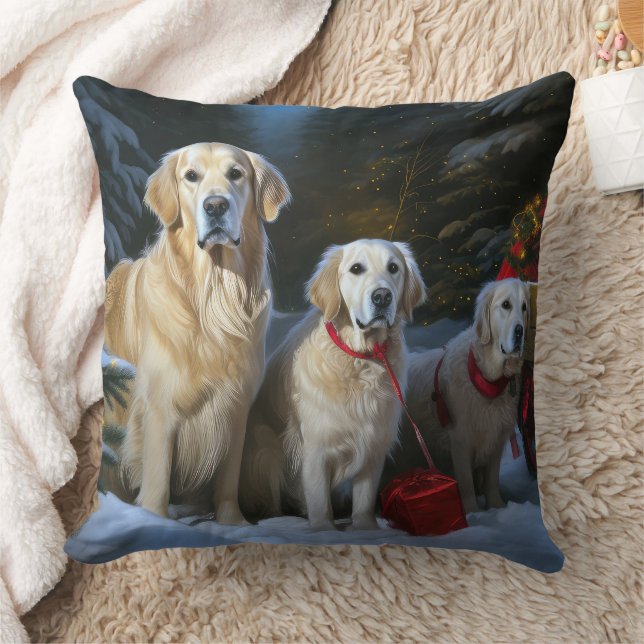 Coussin Décor de Noël Goldendoodle Snowy Sleigh (Couverture)