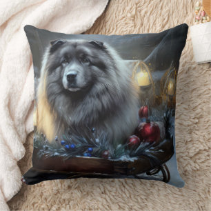 Coussin Décor de Noël Keeshond Snowy Sleigh