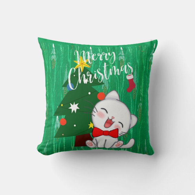 Coussin Décor de Noël kitty encadré (Recto)