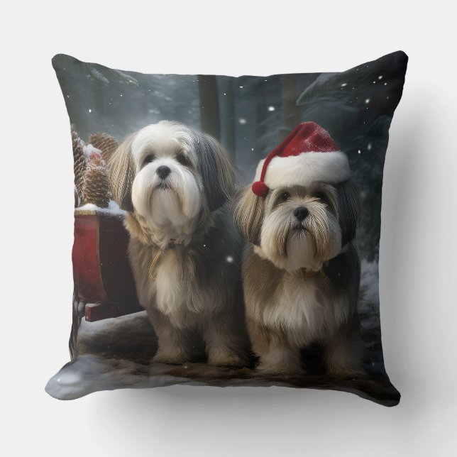 Coussin Décor de Noël Malti tzu Snowy Sleigh (Recto)