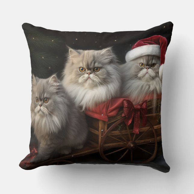 Coussin Décor de Noël Perse Chat Snowy Sleigh (Recto)