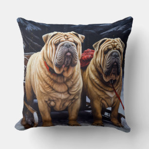 Coussin Décor de Noël Shar Pei Snowy Sleigh