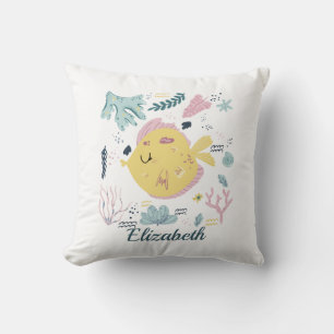 Coussin Décor de nurserie de vie marine océanique avec poi