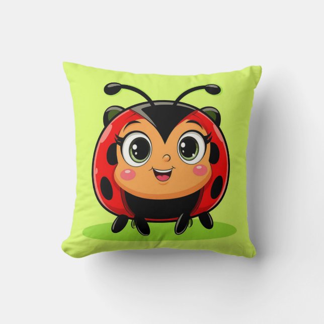 Coussin 🐞 Décor de personnage de coccinelle amicale pour  (Recto)