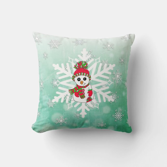 Coussin Décor de vacances Whimsical Snowman et Snowflake (Recto)