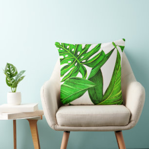 Coussin Décor d'été de feuilles tropicales vertes