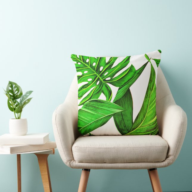 Coussin Décor d'été de feuilles tropicales vertes (Chaise)