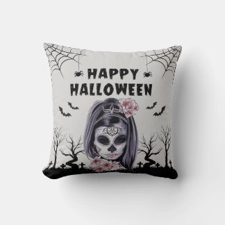Coussin Décor d'Halloween crâne floral