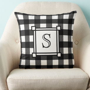 Coussin Décor d'hiver Plaid Buffalo Blanc Monogramme Perso