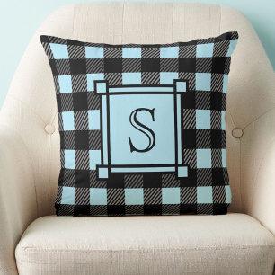 Coussin Décor d'hiver Plaid Buffalo bleu Monogramme person