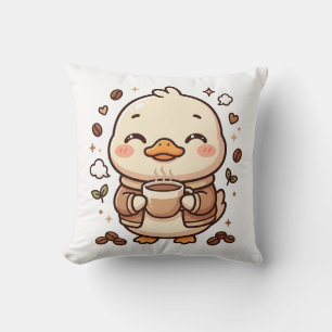 Coussin Décor d'oreiller Canard Mignon Buvant du Café