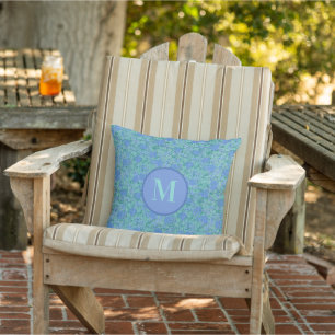 Coussin Décor du pont de monogramme d'été bleu et vert d'e