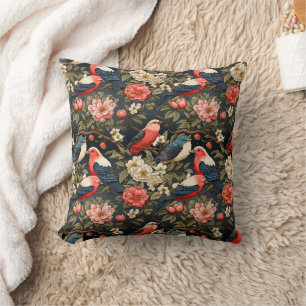 Coussin Décor élégant Vintage Oiseaux & Fleurs Motifs