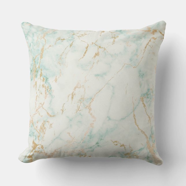Coussin Décor en marbre doré blanc à la menthe verte (Recto)