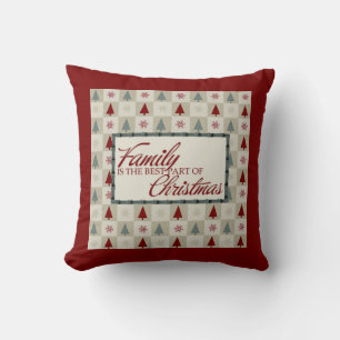 Coussin Décor familial avec arbres rétro et typographie