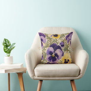 Coussin Décor floral Art Nouveau avec pensée décorative
