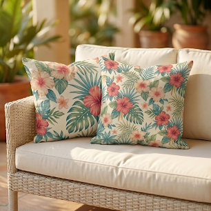 Coussin Décor floral d'art tropical hawaïen à l'hibiscus