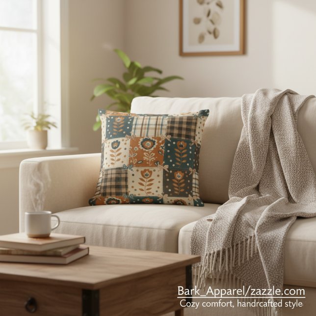 Coussin Décor floral et à carreaux rustique patchwork d'au (Créateur téléchargé)