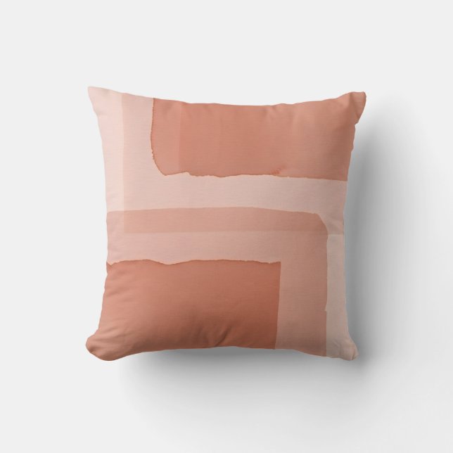 Coussin Décor géométrique à l'aquarelle pêche douce et arg (Recto)