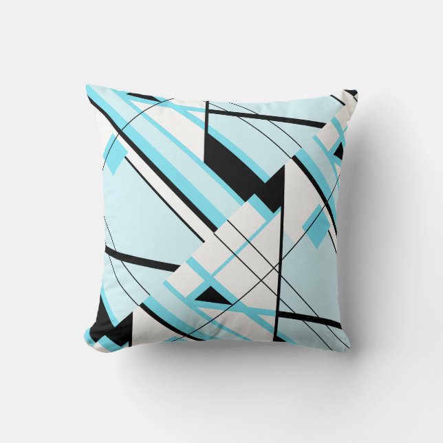 Coussin Décor géométrique en diagonale bleu clair noir (Recto)