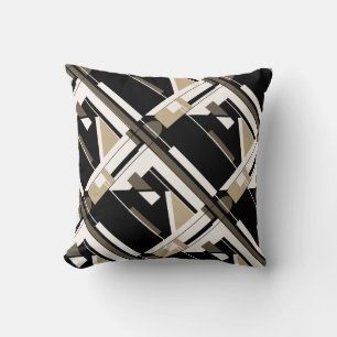 Coussin Décor géométrique en diagonale noire Brown beige
