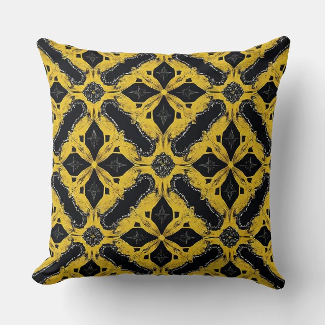 Coussin 💛 Décor Géométrique Moderne Jaune Noir Gras (Recto)