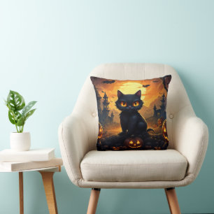 Coussin Décor Halloween Chat Noir 