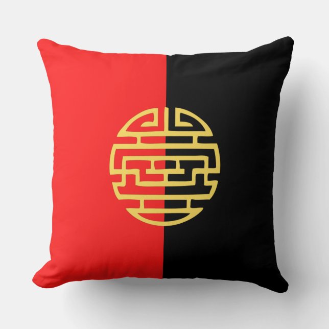 Coussin Décor japonais traditionnel noir jaune (Recto)