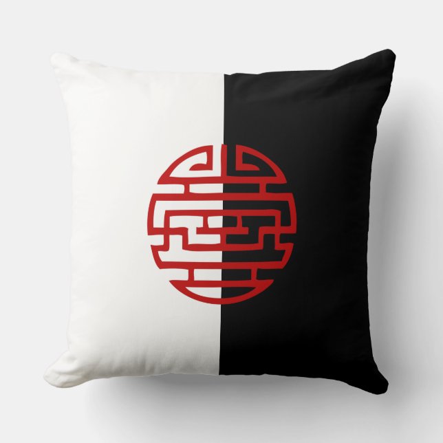 Coussin Décor japonais traditionnel noir rouge (Recto)