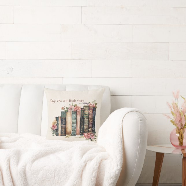 Coussin Décor littéraire cosy avec livres et accents flora (Canapé)
