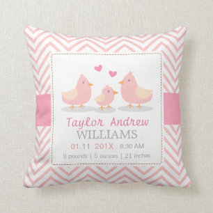 Coussin Décor mignon de pièce de bébé de famille d'oiseau