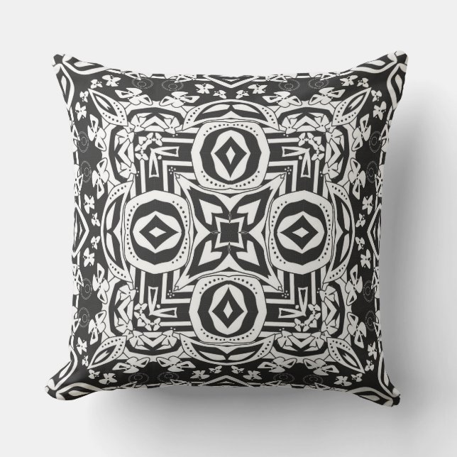 Coussin Décor moderne Abstrait noir blanc ornement mosaïqu (Recto)