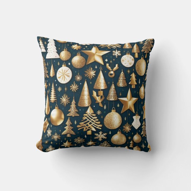 Coussin Décor motif de Noël or et ornements noirs (Recto)