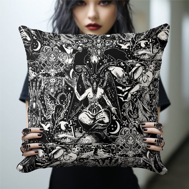 Coussin Décor occulte noir gothique Baphomet (Créateur téléchargé)