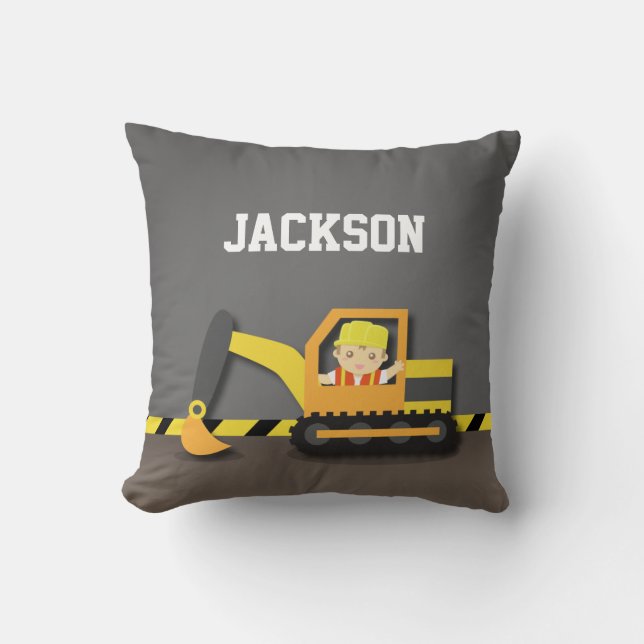 Coussin Décor orange de pièce de garçons de construction (Recto)