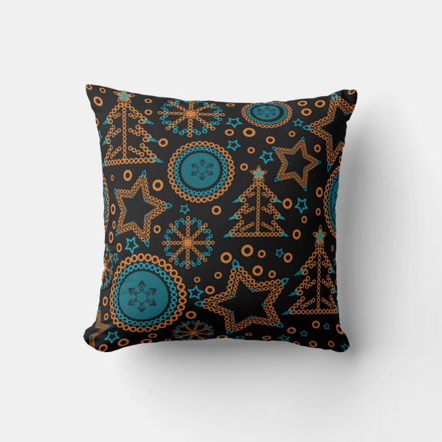 Coussin Décor ornemental de Noël joyeux noir (Recto)
