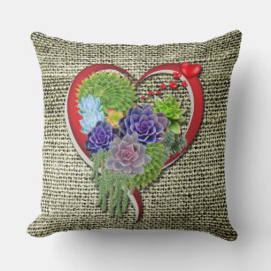 Coussin Décor Plante Succulent dans un coeur