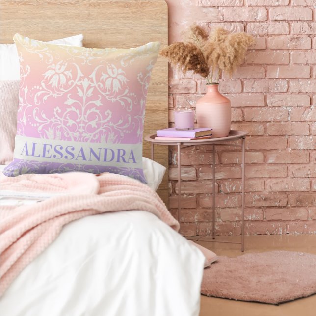 Coussin Décor pour filles en arc-en-ciel Damas (Créateur téléchargé)