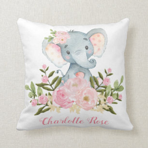 Coussin Décor rose de crèche de bébé de fleurs d'éléphant