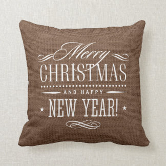 Coussin Décor rustique de Joyeux Noël de toile de jute
