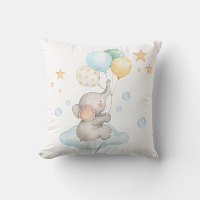 Coussin Décor Soft Pastel Elephant Baby Boy Nursery (Recto)