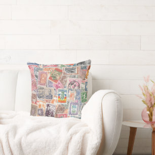 Coussin Décor Thème de voyage Timbres vintages