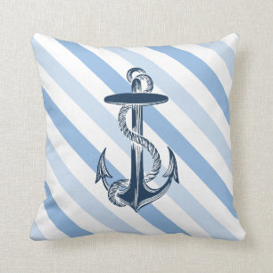 Coussin Décor vintage bleu et blanc de maison de plage