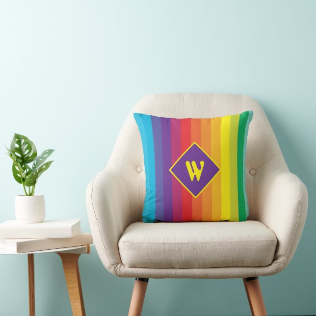 Coussin Decora Kei Bold Rainbow Striped Monogram (Chaise)