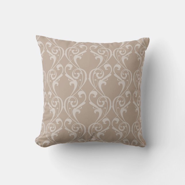Coussin décoratif 4 Taupe élégant à motif damassé (Recto)