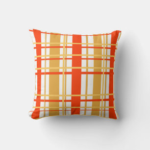 Coussin décoratif à carreaux orange, jaune et blan