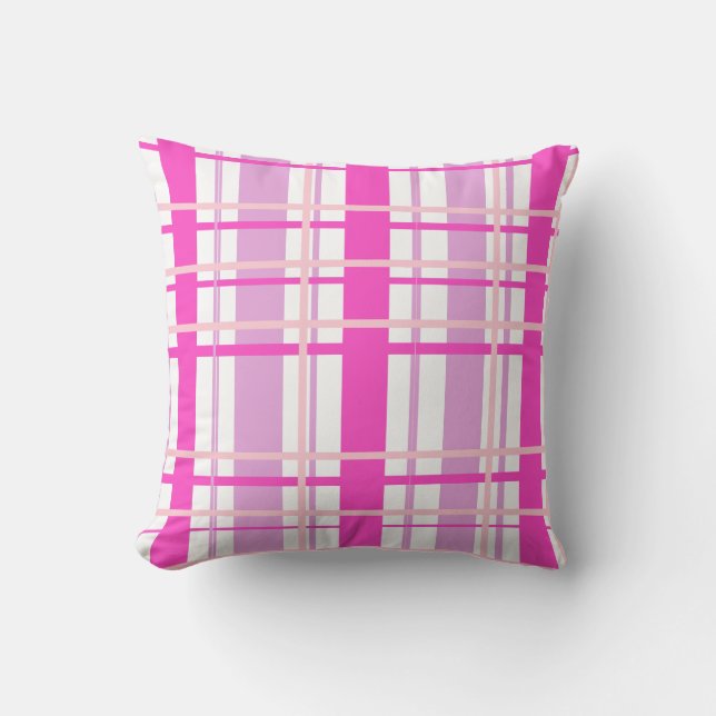 Coussin décoratif à carreaux roses et blancs (Recto)